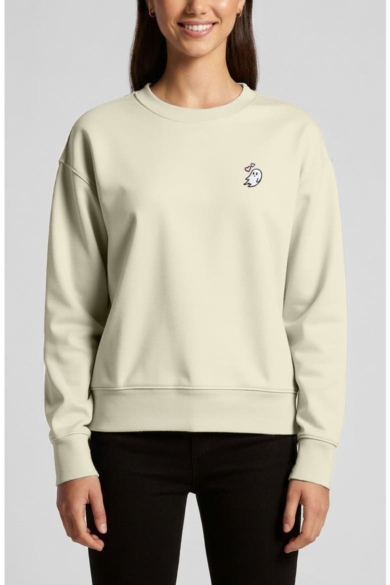 Heartly Ghost Relaxed Fleece Crewneck Sweatshirt, Main, color, Butter