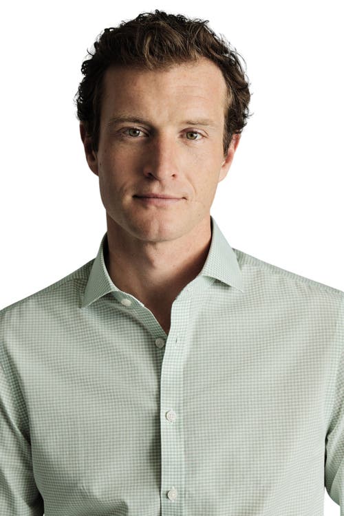 Charles Tyrwhitt Non-iron Poplin Gingham Shirt In Green
