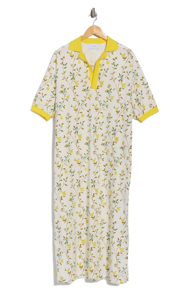 Longchamp Floral Short Sleeve Cotton Polo Dress, Alternate, color, Lemon