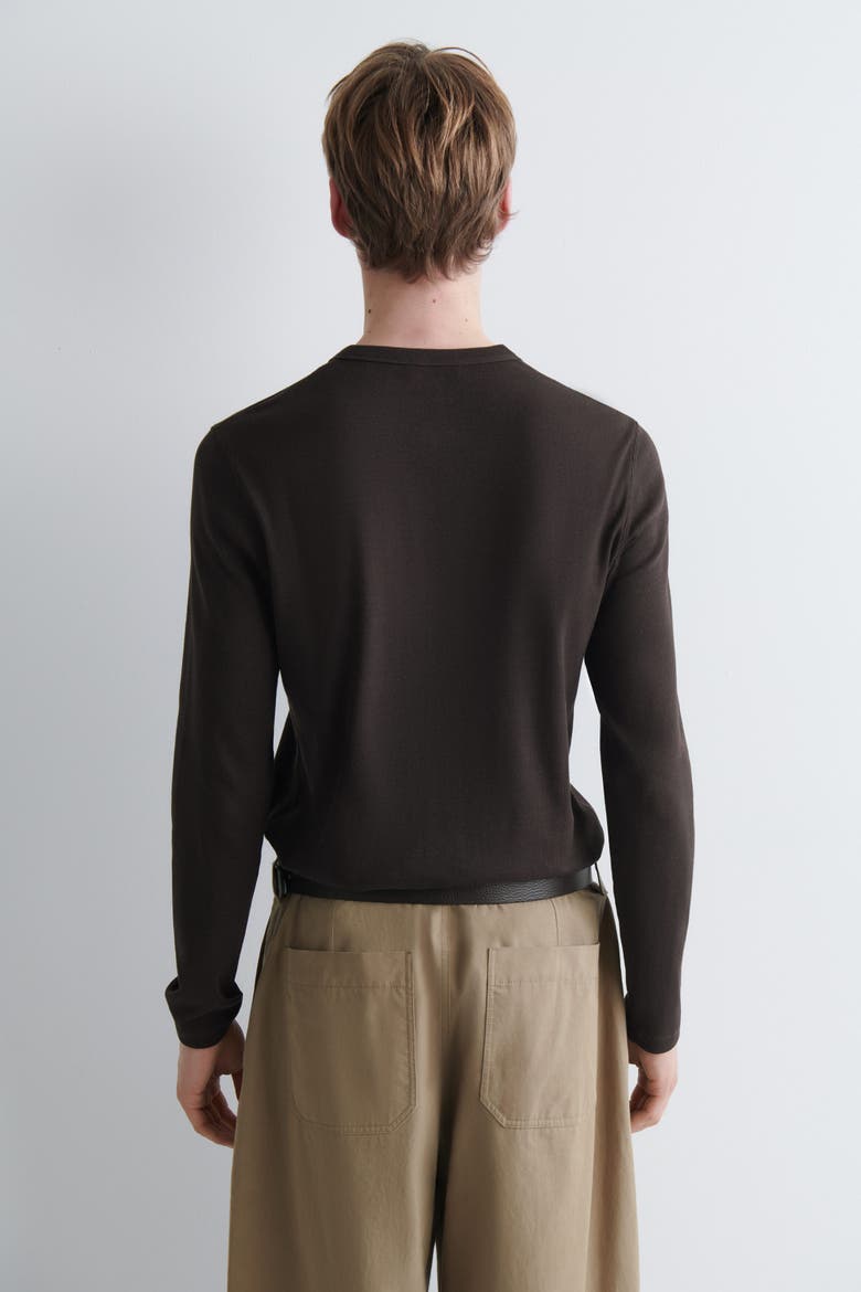 Slim Ribbed Cotton Cardigan, Alternate, color, BROWN