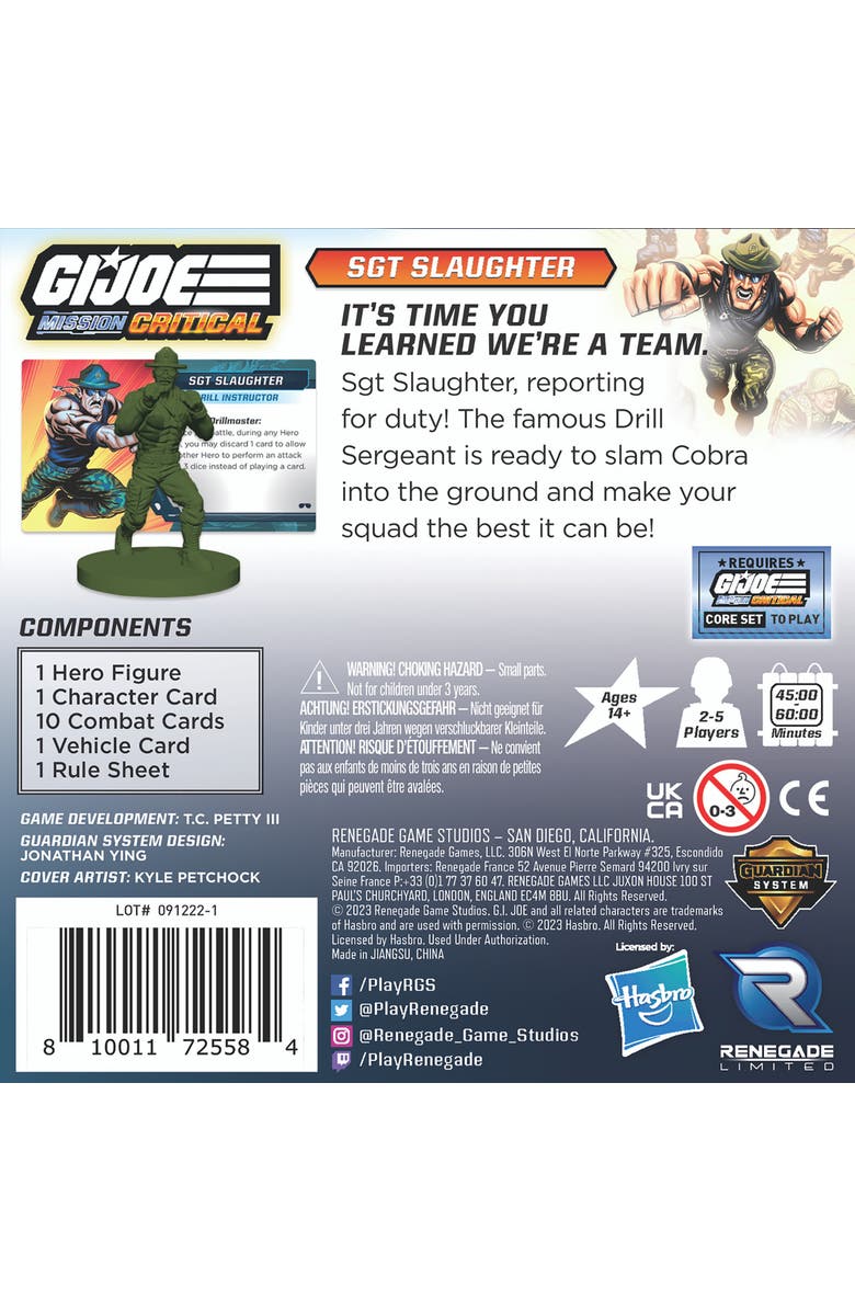 Renegade Game Studios G.I. Joe Mission Critical Sgt Slaughter Figure Pack Rpg Expansion Pack, Alternate, color, Multicolored