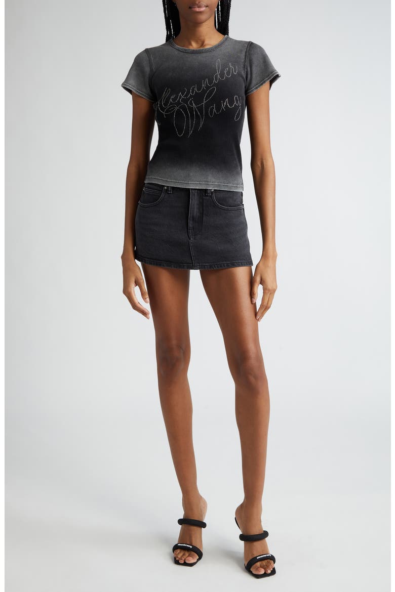 Ombré Hotfix Cursive Logo Rib T-Shirt, Alternate, color, WASHED ASH