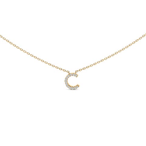 10K Yellow Gold Diamond Accent "A-Z" Block Initial Pendant Necklace