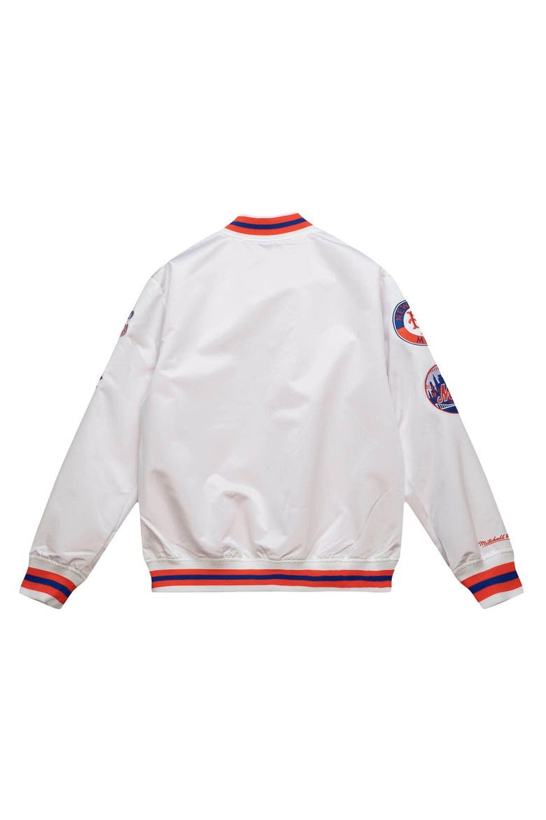 Men's Mitchell & Ness White New York Mets City Collection Satin Full-Snap Varsity Jacket, Alternate, color, White