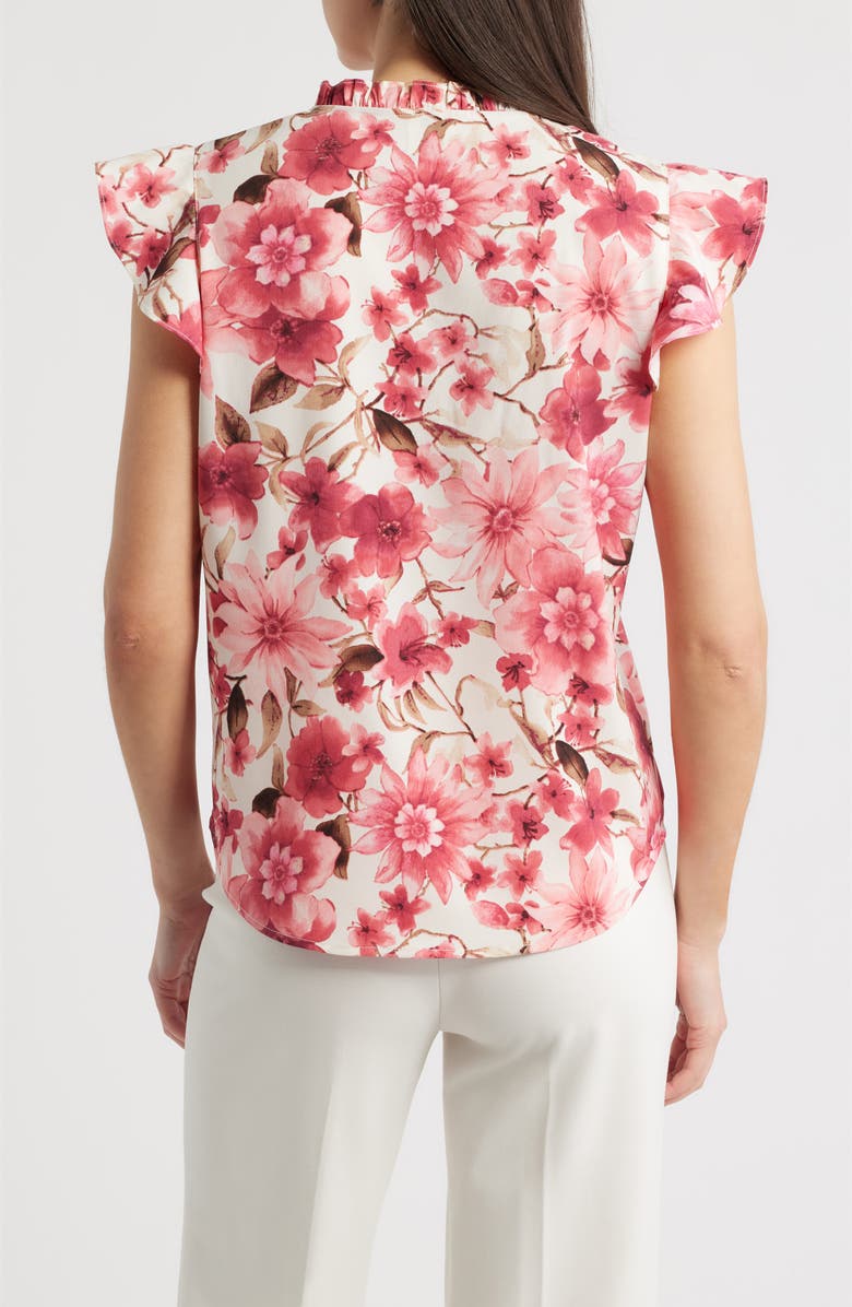 AK ANNE KLEIN Ruffle Accent Short Sleeve Button-Up Shirt, Alternate, color, Pink Berry Multi