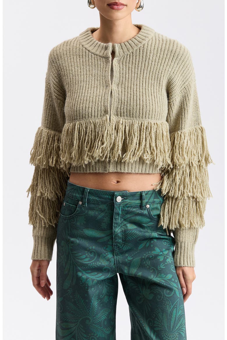 Fringe Cropped Cardigan, Main, color, SAGE