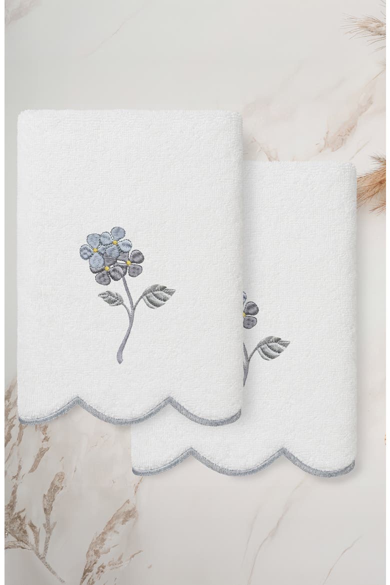 2-Piece Hydea Embroidered Turkish Cotton Hand Towel Set, Alternate, color, WHITE/ GRAY