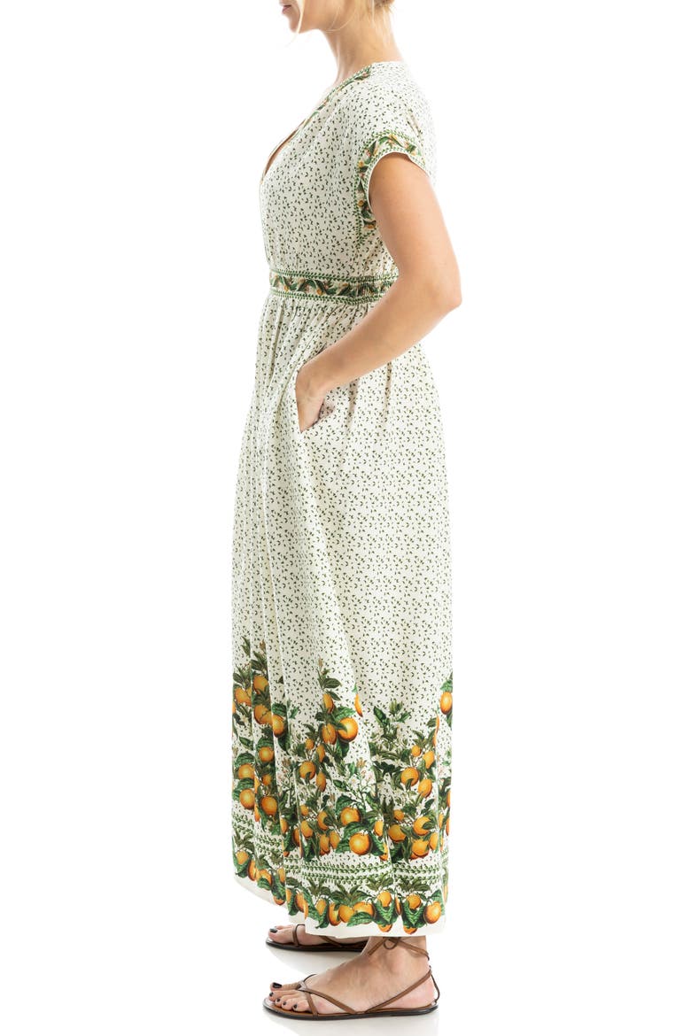 Surplice Neck Short Sleeve Maxi Dress, Alternate, color, CREAM/ ORANGE CITRUS