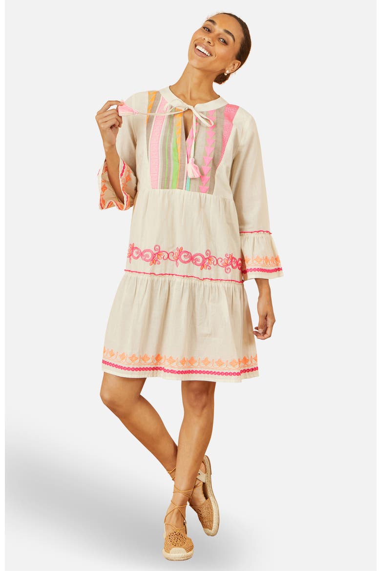 Embroidered Cotton Tunic Dress, Main, color, Beige