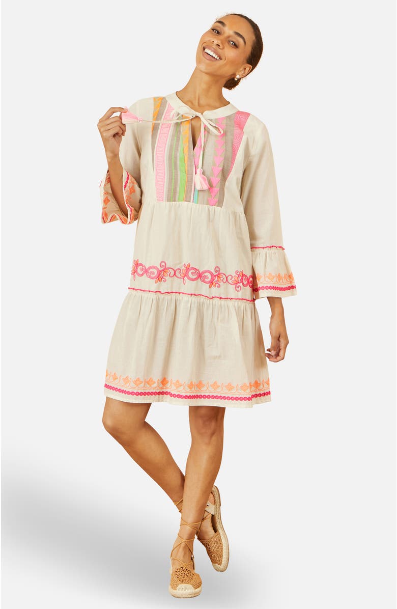 Yumi Embroidered Cotton Tunic Dress, Main, color, Beige