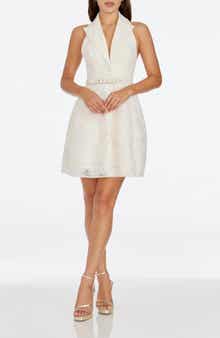 Dress the Population Saxon Floral Jacquard Halter Minidress
