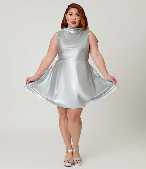 Plus Size Knit Mock Neck A-Line Mini Dress