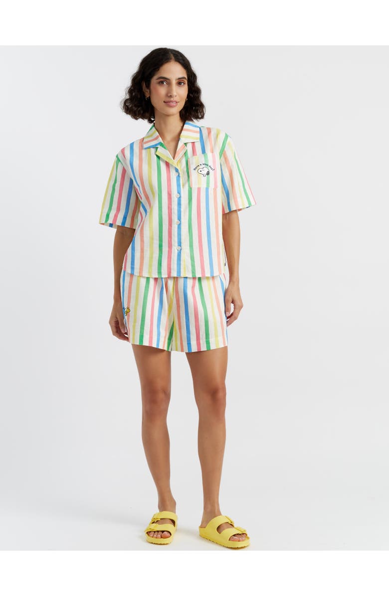 Chinti & Parker Linen-Cotton Snoopy Stripe Shorts, Alternate, color, Cream