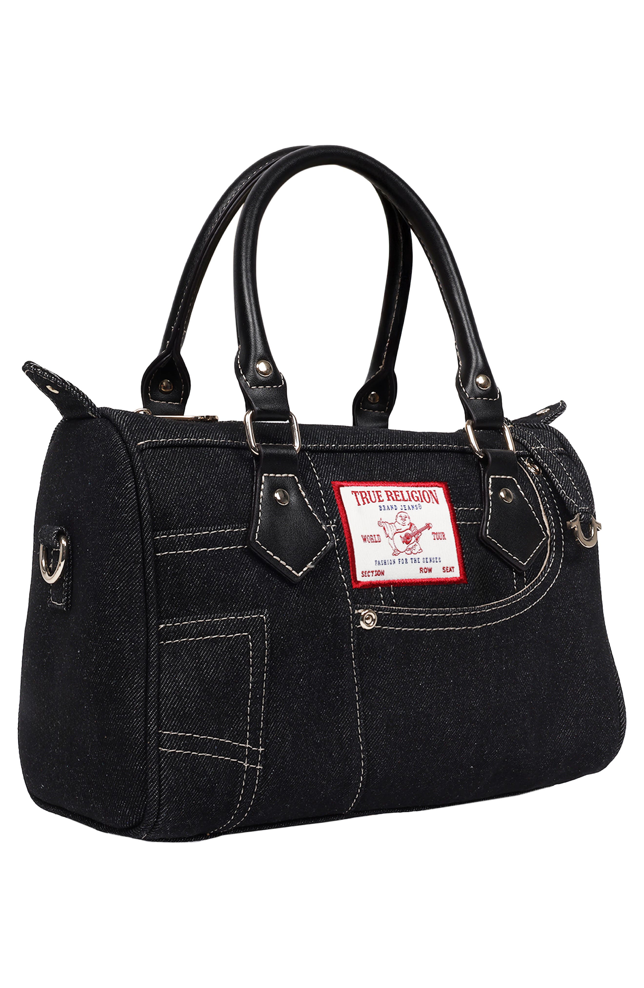 True Religion Heritage Denim Satchel Bag, Alternate, color, Black