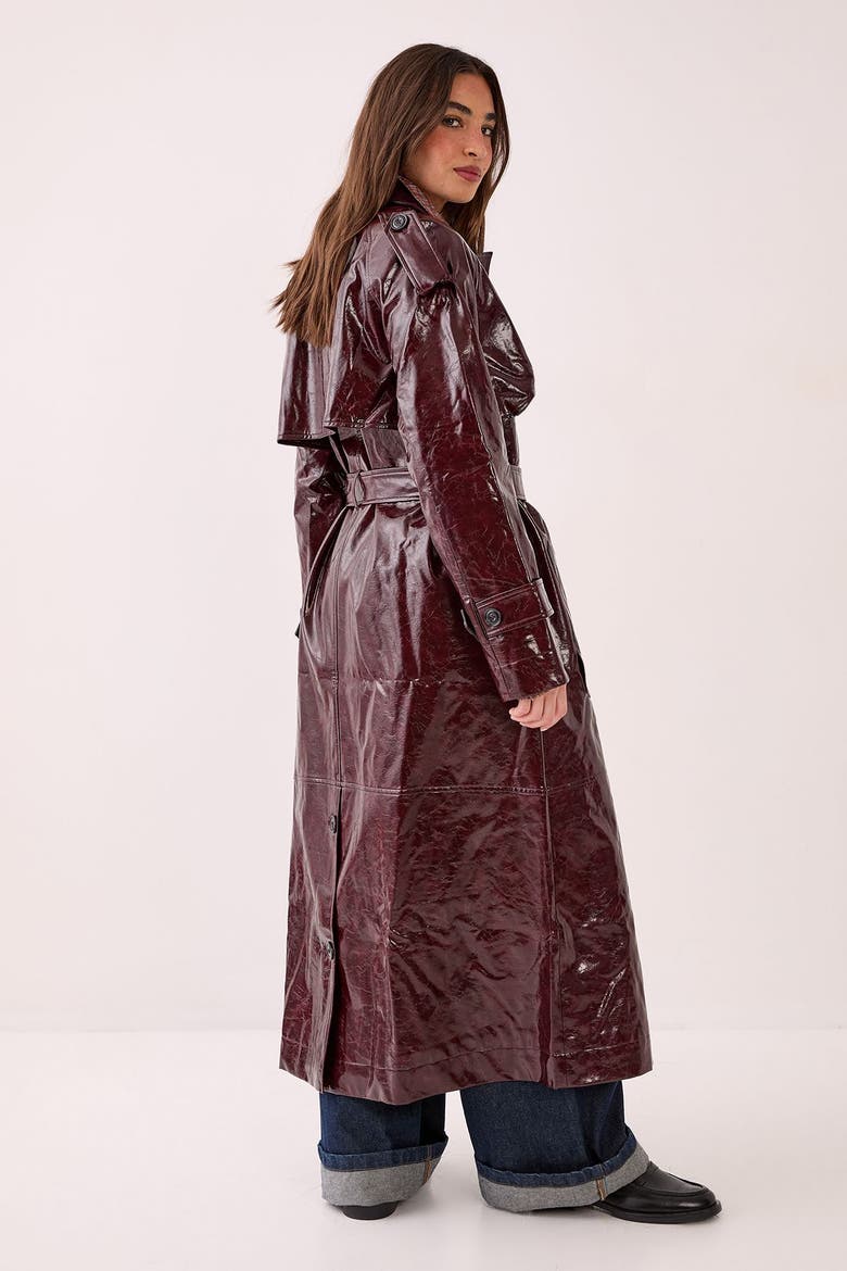 High Shine Trench Coat, Alternate, color, Burgundy