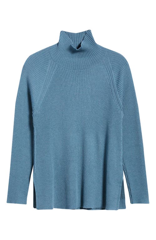 Eileen Fisher Rib Turtleneck Wool Sweater In Blue