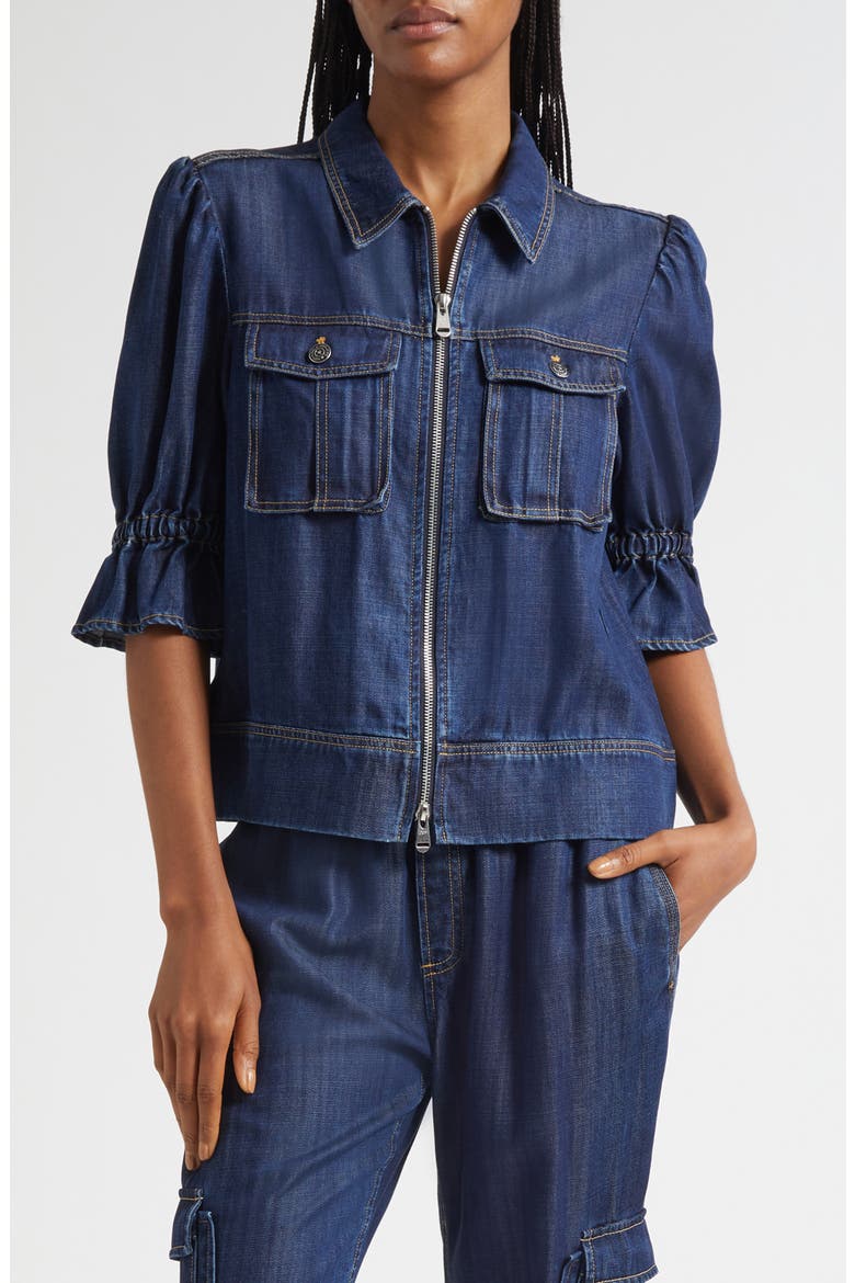 Holly Elbow Sleeve Denim Jacket, Main, color, MER