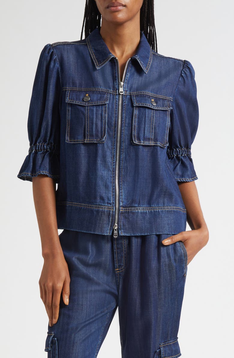 Cinq à Sept Holly Elbow Sleeve Denim Jacket, Main, color, Mer
