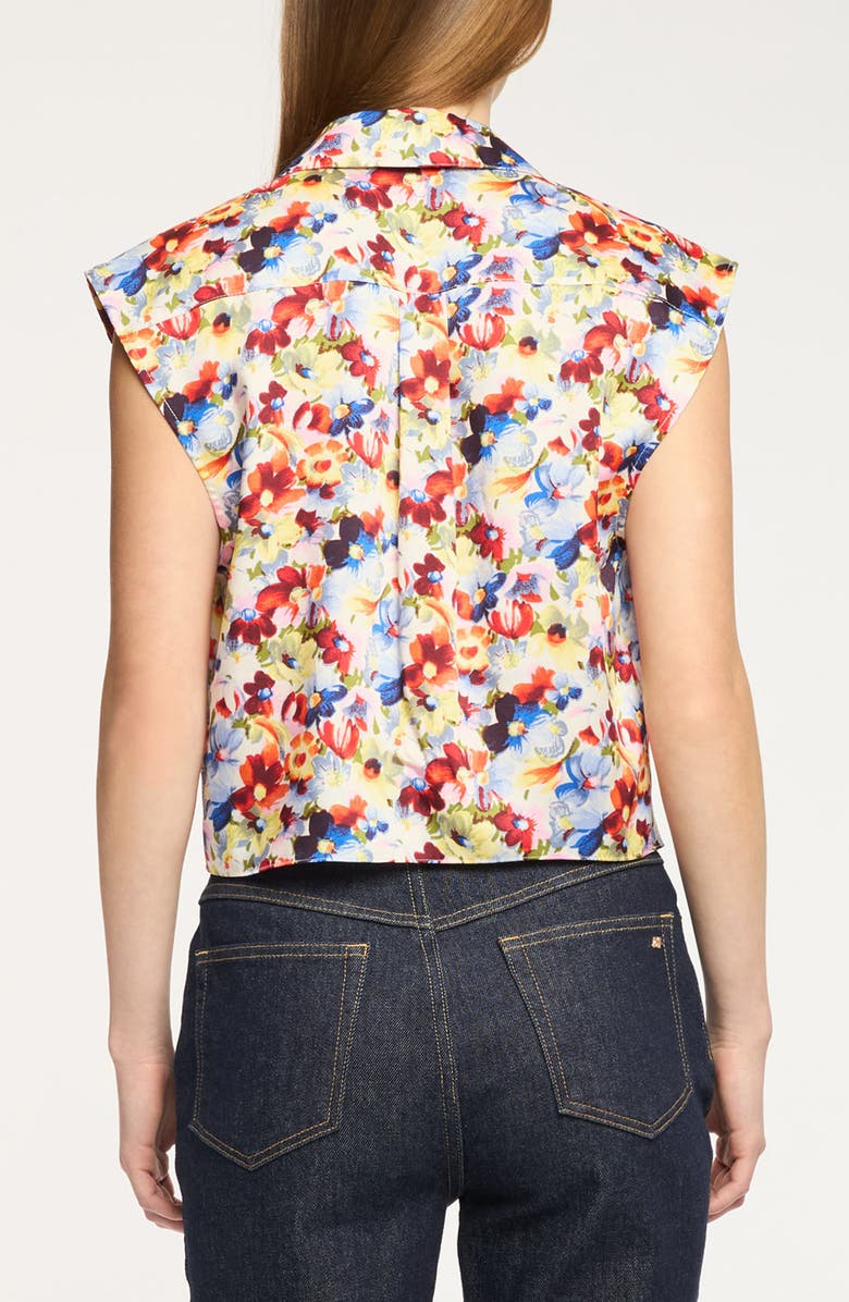 Cinq à Sept Wildflower Bunch Tie Front Crop Button-Up Shirt, Alternate, color, Gardenia Multi