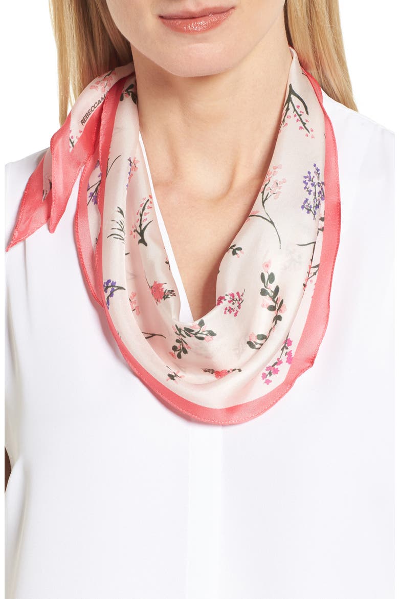 Pressed Flowers Diamond Silk Scarf, Main, color, WHISPER PINK