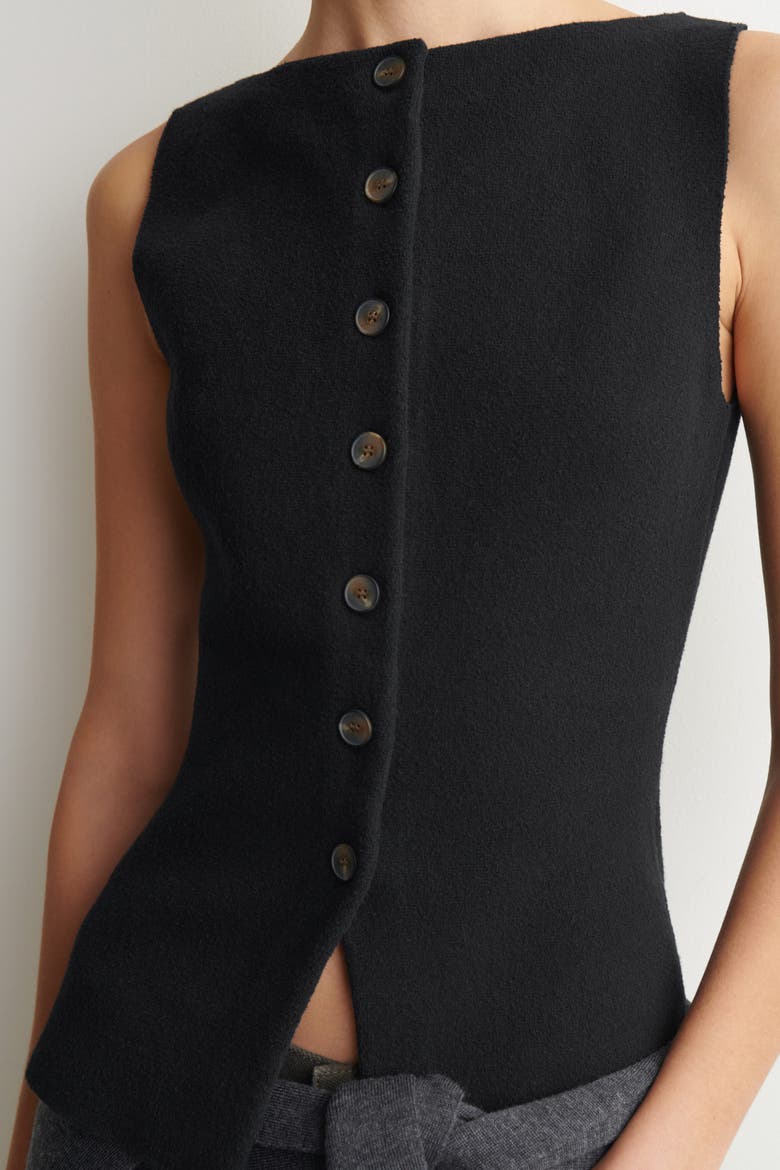 Cotton-Blend Crepe Vest, Alternate, color, BLACK