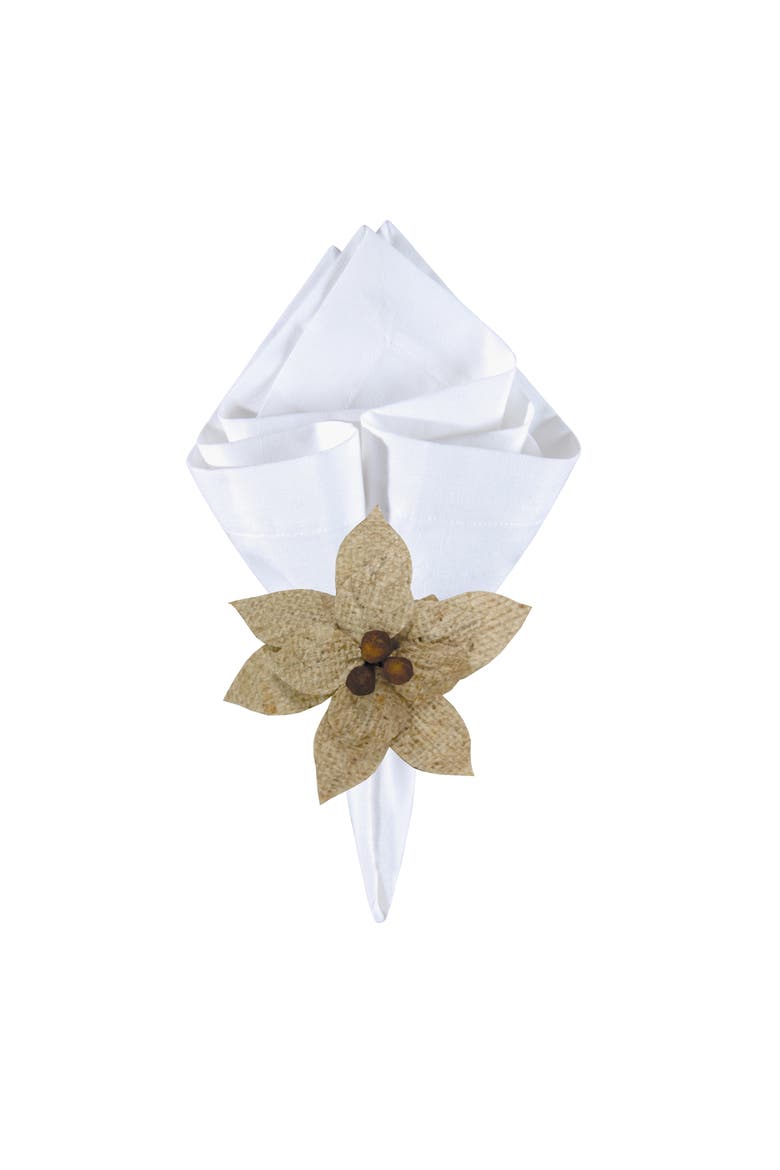 Burlap Floral Flower Napkin Ring, Main, color, Brown
