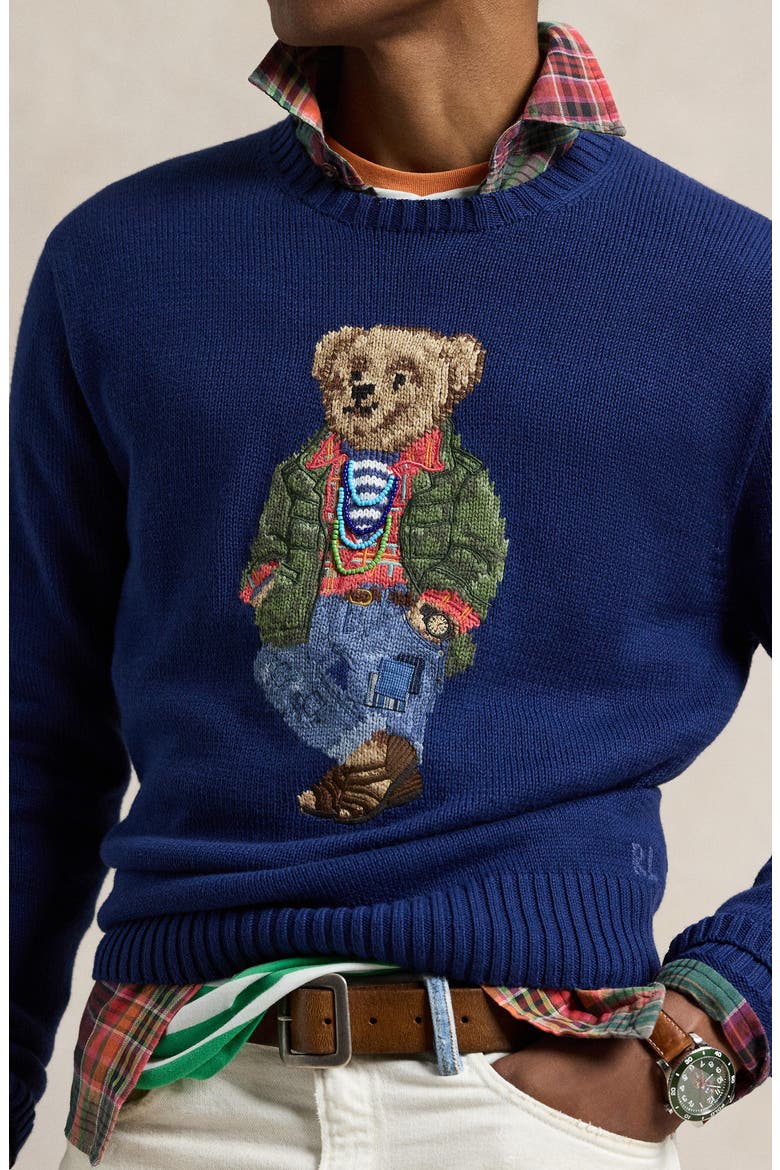 Polo Bear Intarsia Cotton Crewneck Sweater, Alternate, color, FRESHWATER TAHITI BEAR