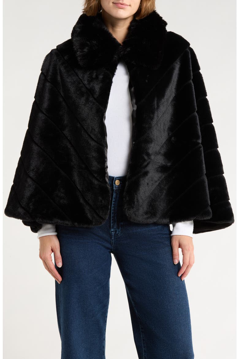 Faux Fur Cape, Main, color, BLACK
