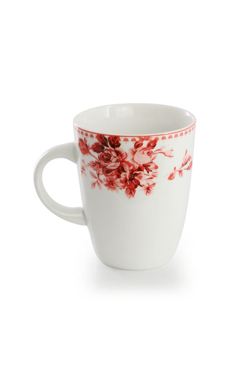 Elama Traditional Rose 16 Piece Stoneware Dinnerware Set, Alternate, color, Red