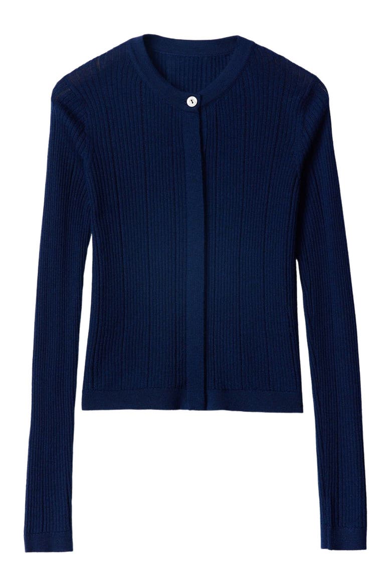 Hidden Button-Front Cashmere Silk Cardigan, Alternate, color, mood indigo