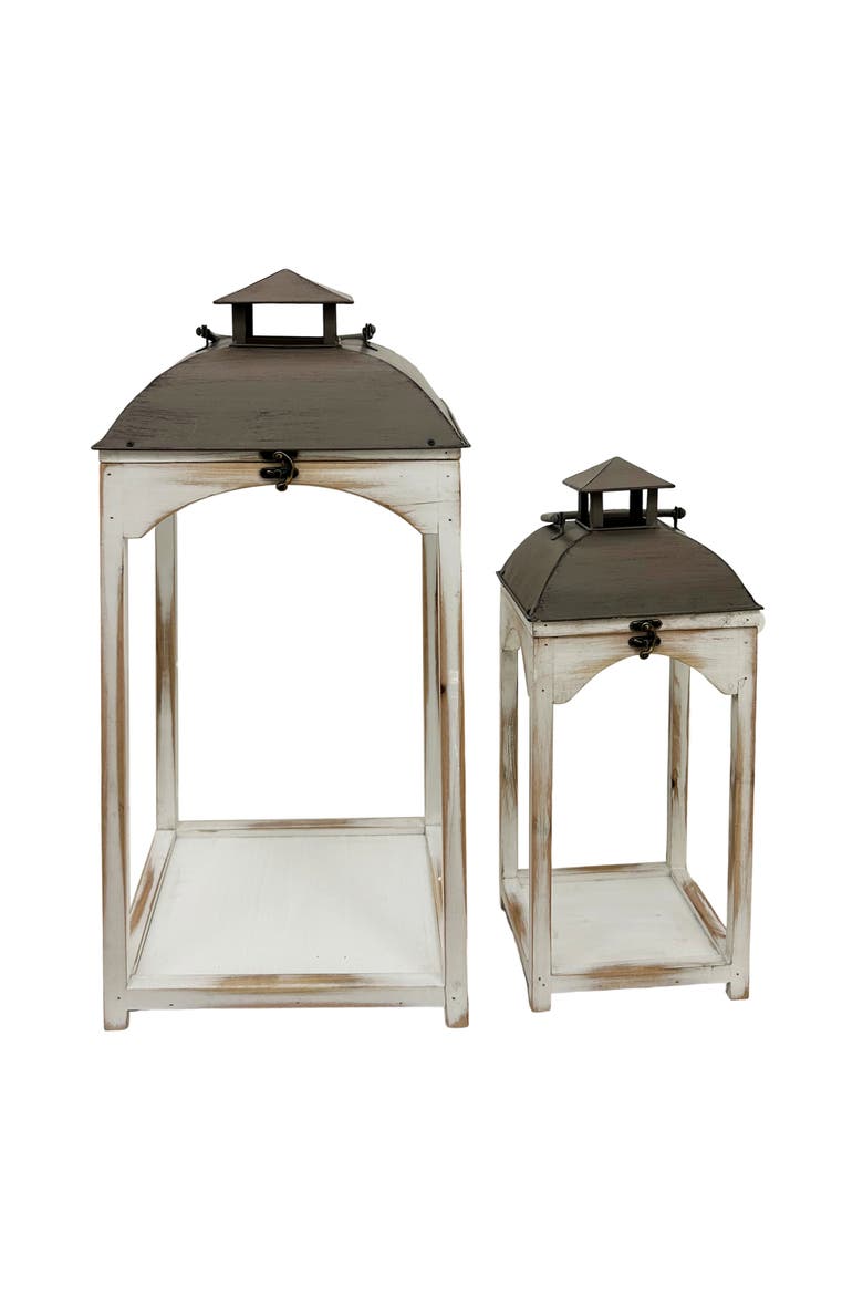 Wood 23.5 in. Off-White Old Country Lantern Set of 2, Main, color, White