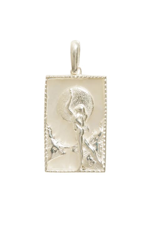 Rectangle Silver Woman and Moon Pendant