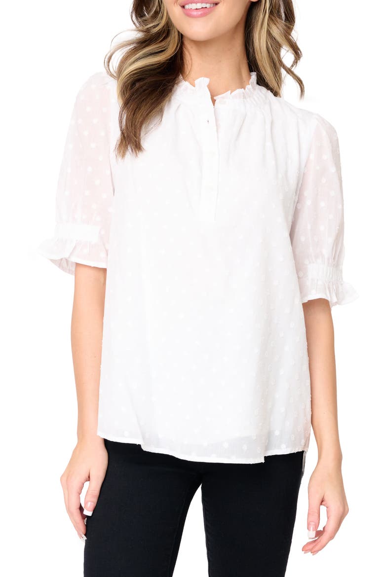 Dianthus Clip Dot Cotton Popover Shirt, Main, color, WHITE DOT
