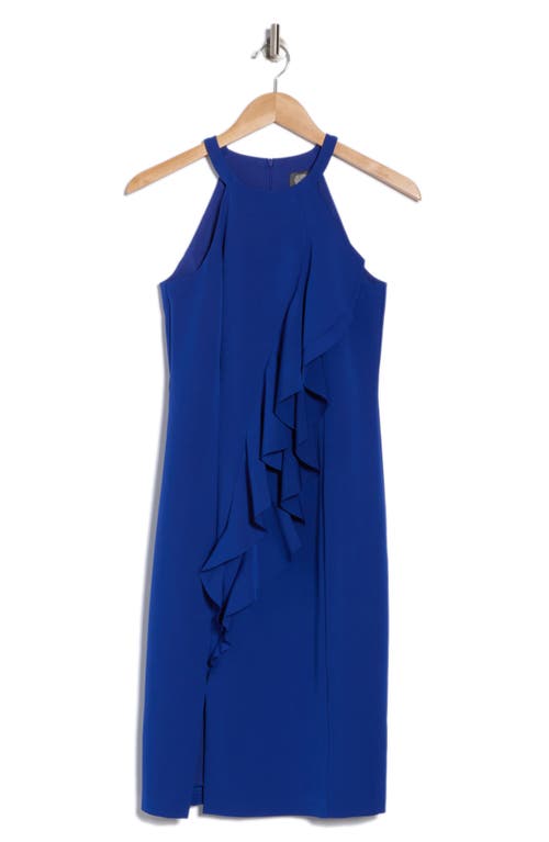 Shop Vince Camuto Laguna Halter Neck Ruffle Body-con Dress In Cobalt