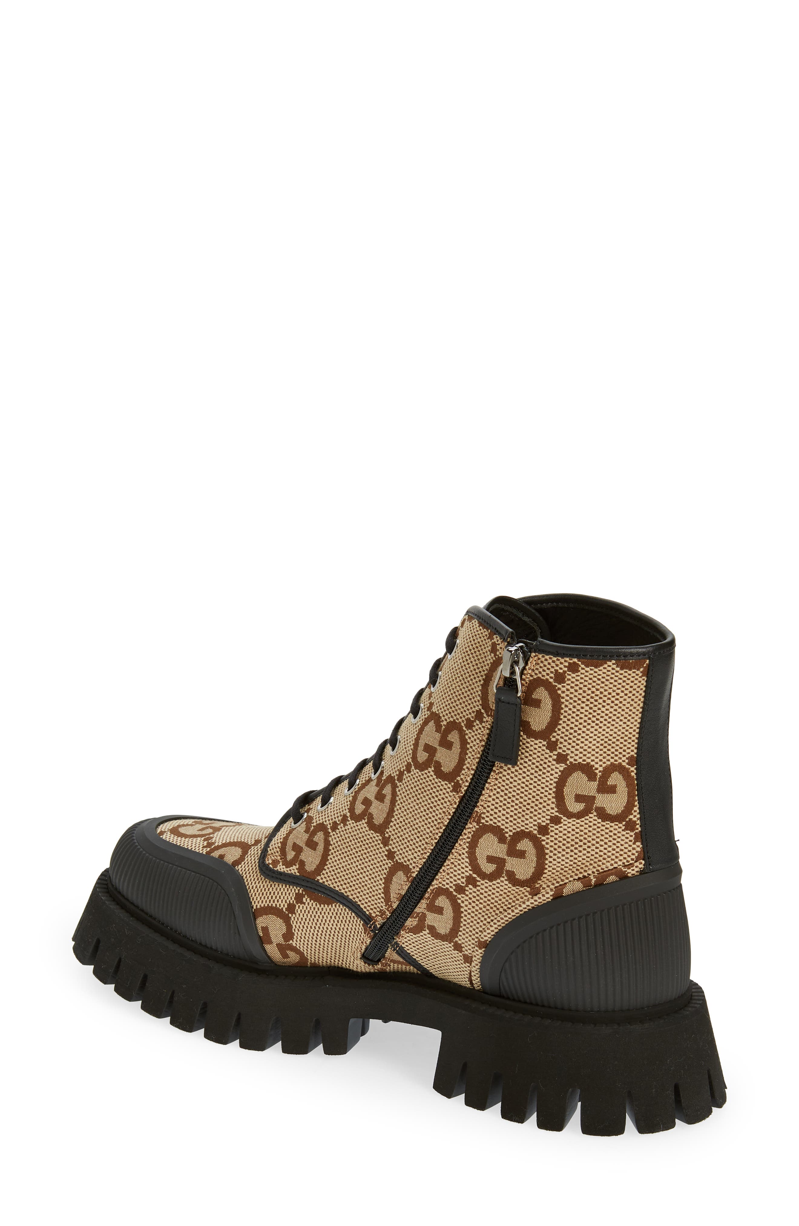 Gucci Maxi GG Supreme Canvas Combat Boot, Alternate, color, Camel Ebony/Nero