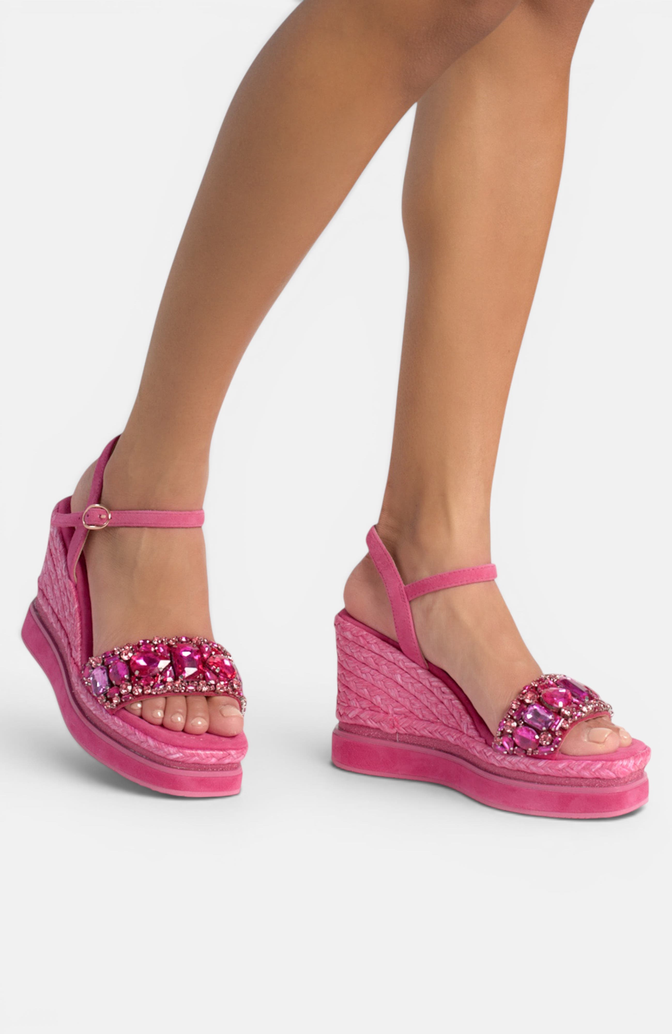 Platform Wedge With Rhinestones, Alternate, color, Pink