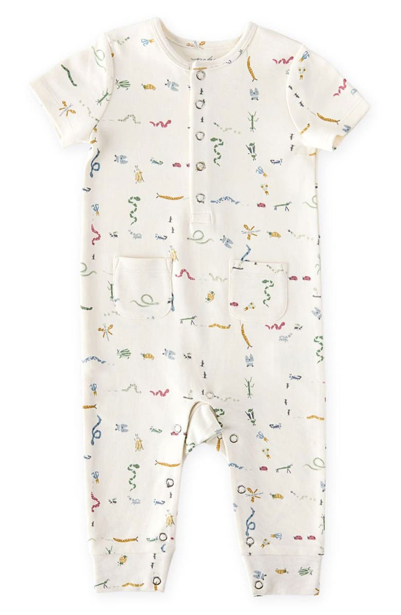 Pehr Critter Print Organic Cotton Henley Romper, Main, color, 