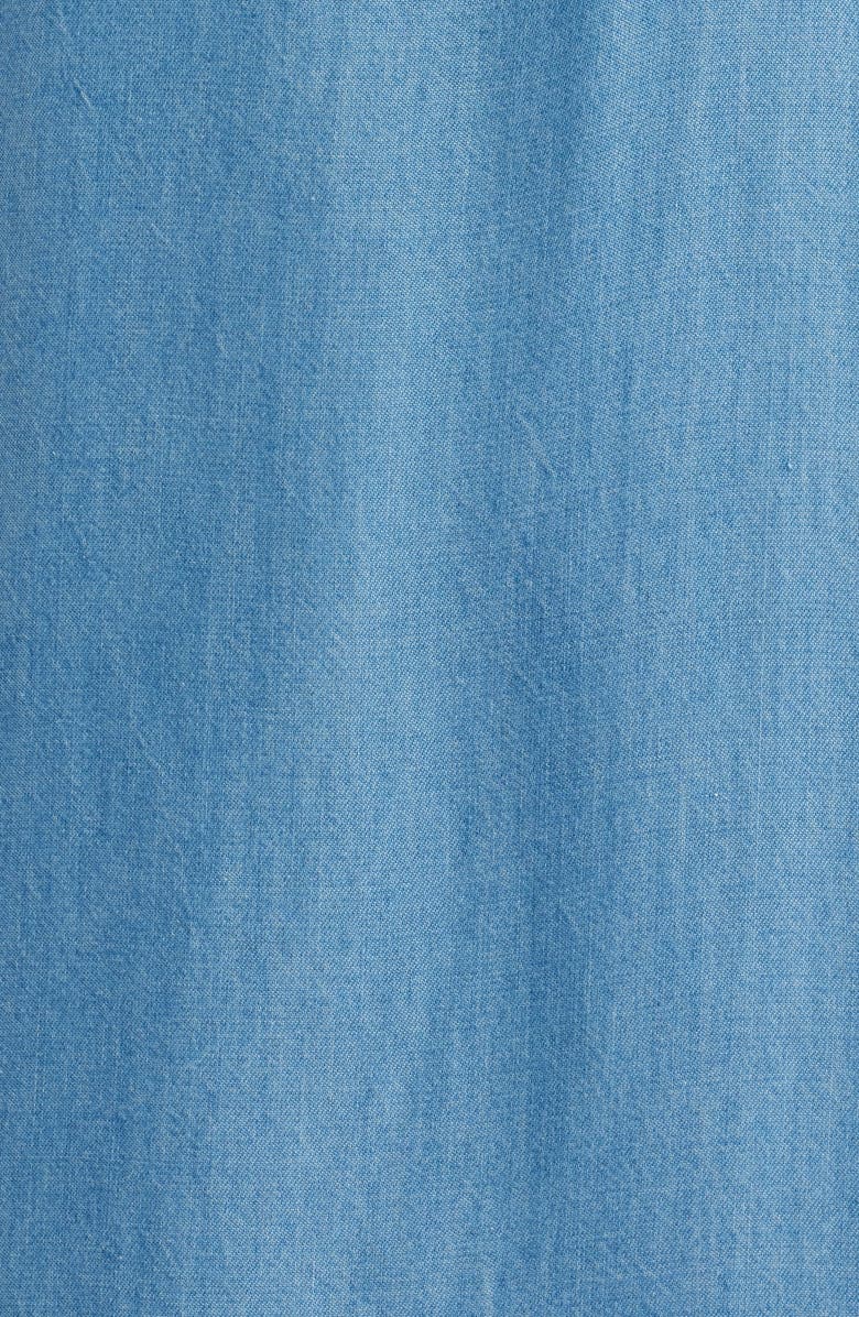 beachlunchlounge Rhea Ruffle Shift Dress, Alternate, color, Medium Wash