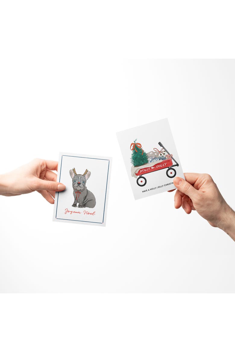 Reindeer Frenchie Dog, Christmas Wagon, Santa Dog Walking Winter/Holiday/Christmas Greeting Card Pack Sets, Alternate, color, Multi-Pack