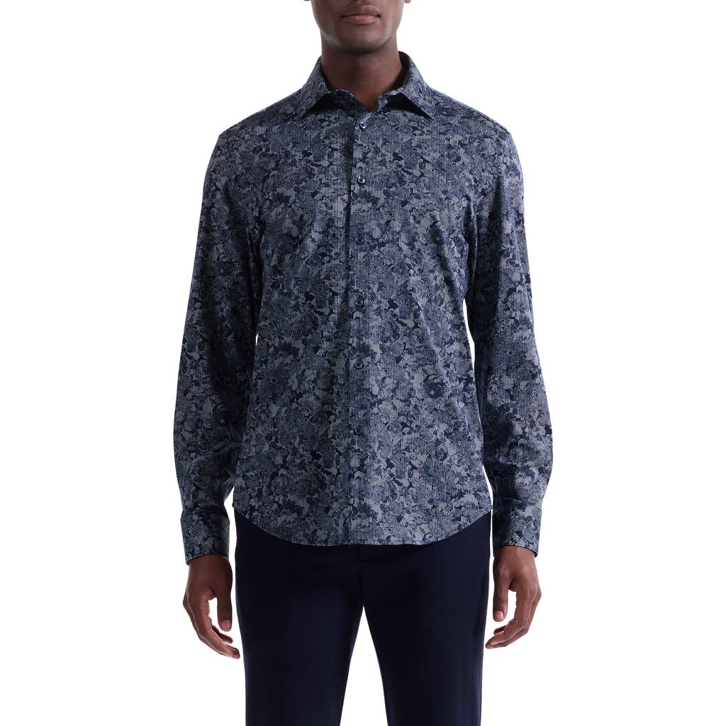 Bugatchi James Ooohcotton® Floral Stripe Button-up Shirt In Blue