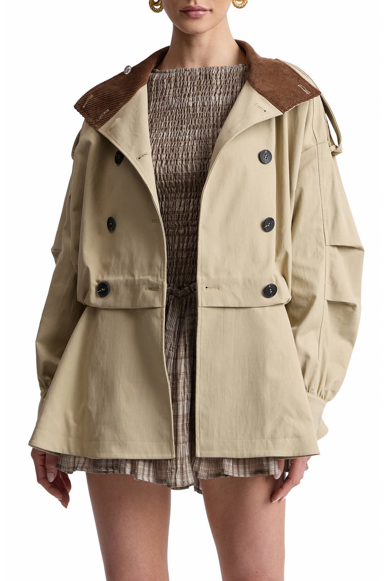 Blouson Peplum Trench Jacket, Alternate, color, KHAKI