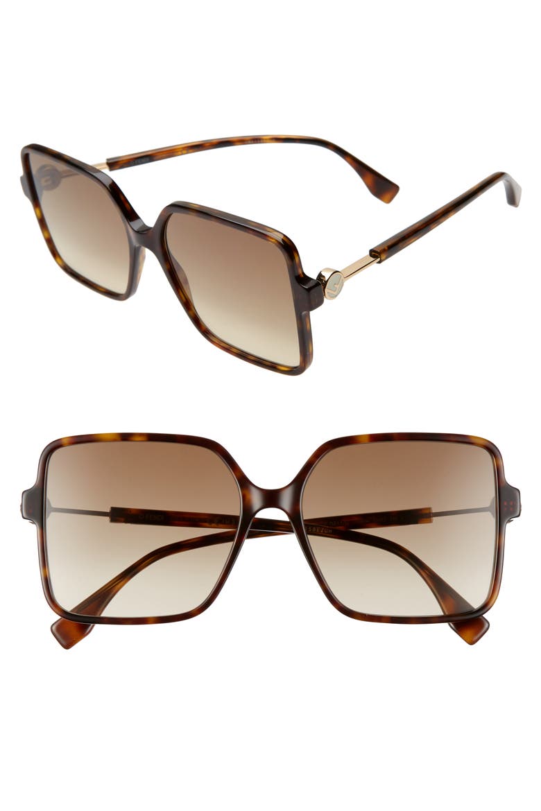58mm Gradient Square Sunglasses, Main, color, DARK HAVANA/ BROWN