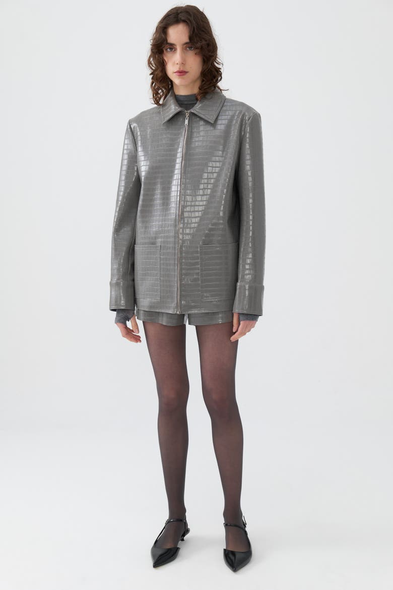 Shirt Collar Faux Leather Jacket, Alternate, color, Grey