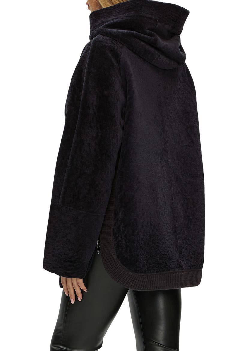 Reversible Textured Genuine Shearling Lamb Zip Parka with Ribbed Hem, Alternate, color, BROWN/BROWN