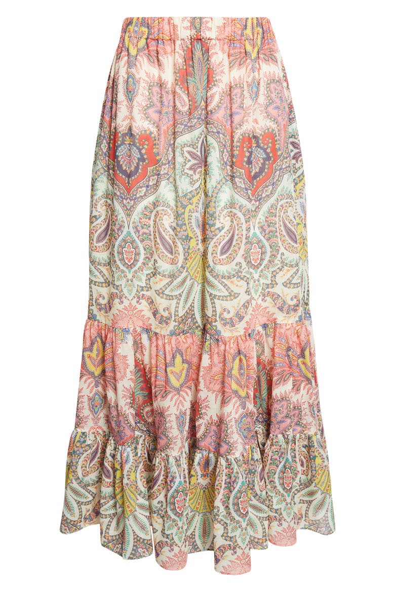 Paisley Print Cotton Tiered Maxi Skirt, Alternate, color, PRINT ON WHITE BASE