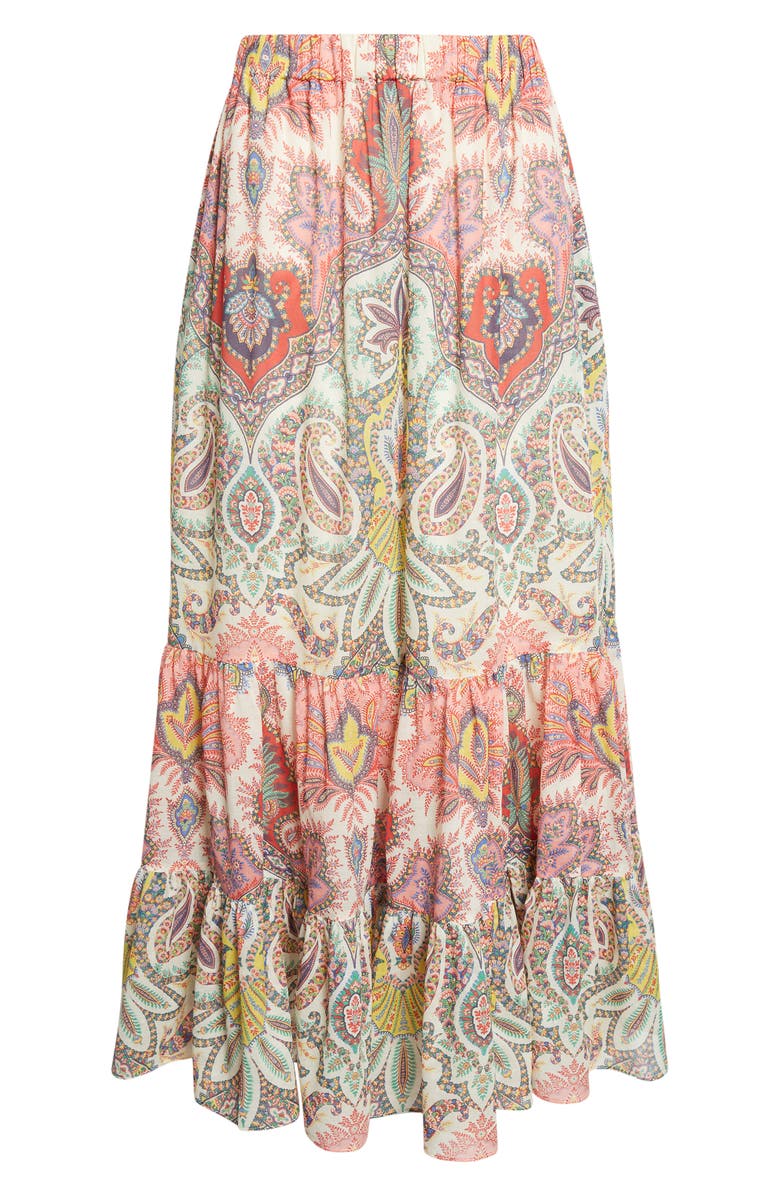 Etro Paisley Print Cotton Tiered Maxi Skirt, Alternate, color, Print On White Base