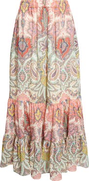 Etro Paisley Print Cotton Tiered Maxi Skirt