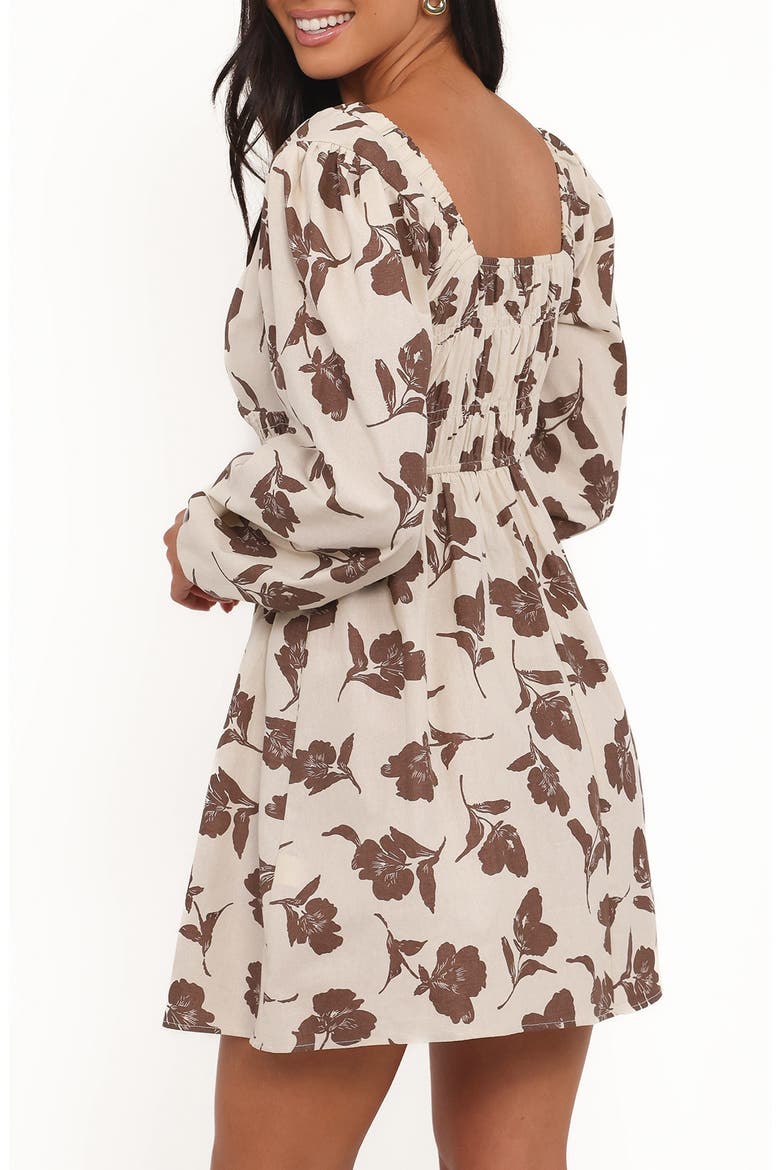 Cambria Floral Print Long Sleeve Cotton & Linen Minidress, Alternate, color, BROWN/ WHITE