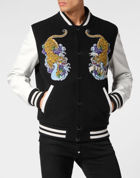 College Bomber With Woolen Cloth Base Tattoo Men