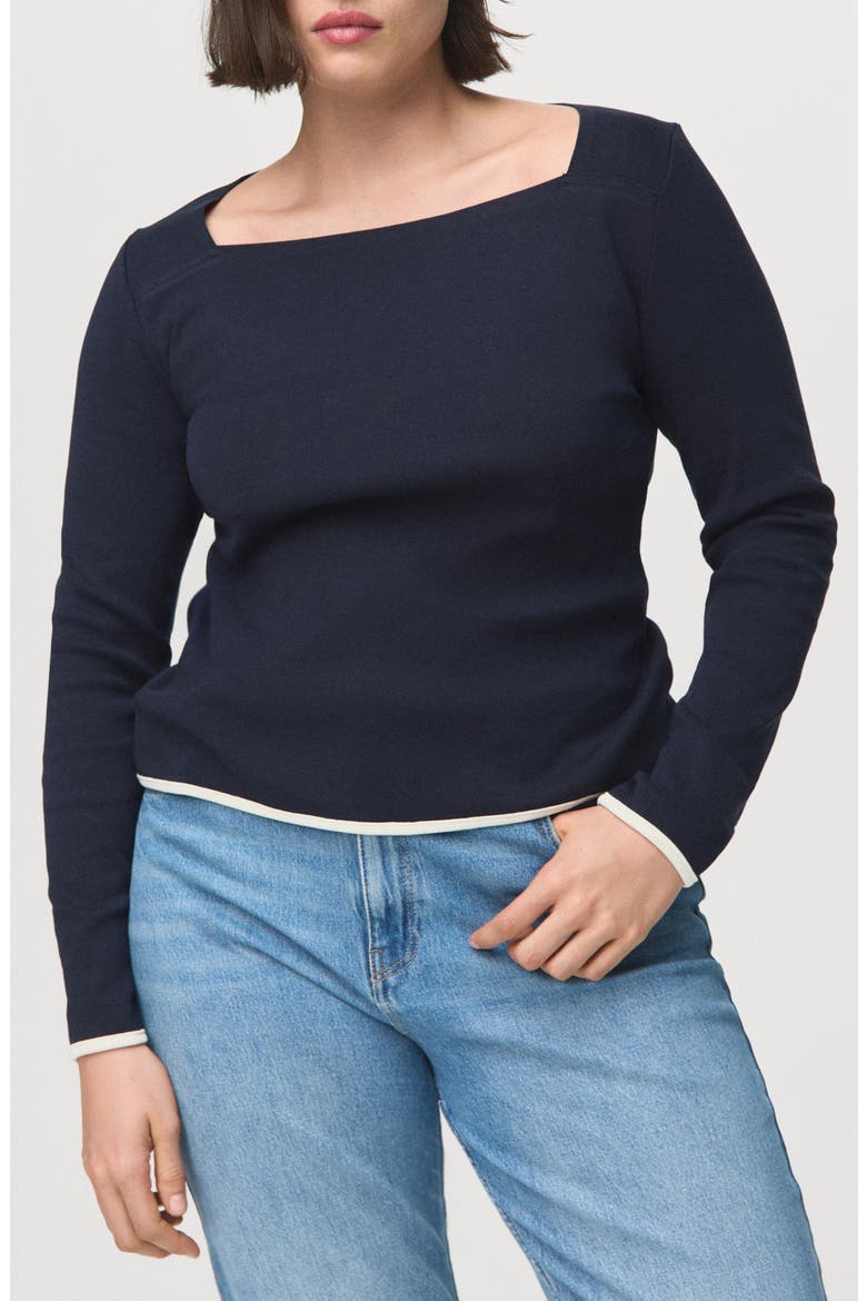 Boat Neck Cotton T-Shirt, Main, color, NAVY